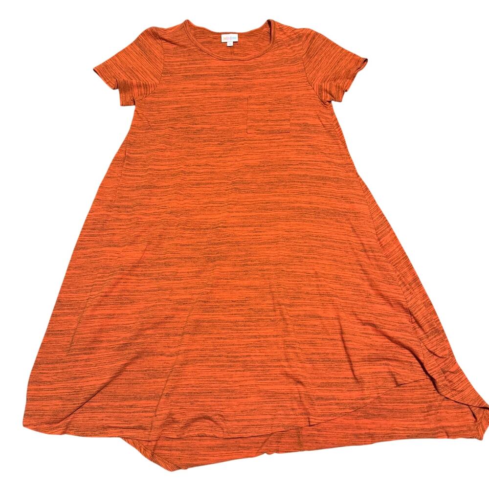 LuLaRoe Carly Dress Womens Small Rust Orange Heathered Space Dye Swing Midi